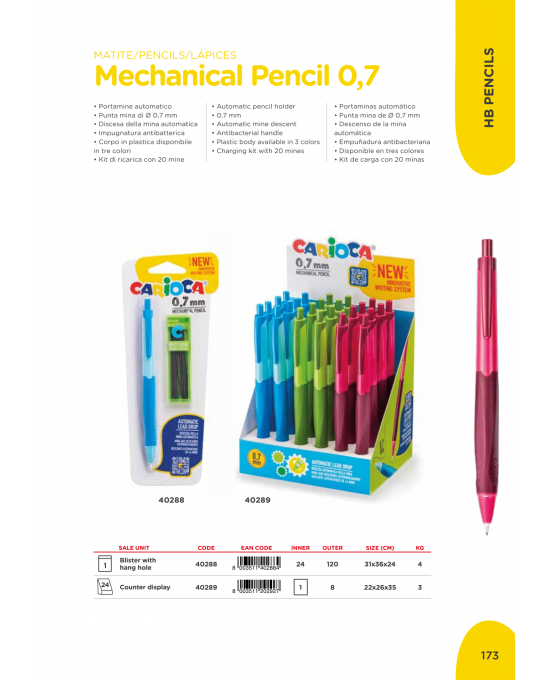 Carioca 40288 Μηχανικό Μολύβι 0.7mm + Ανταλακτικές Μύτες